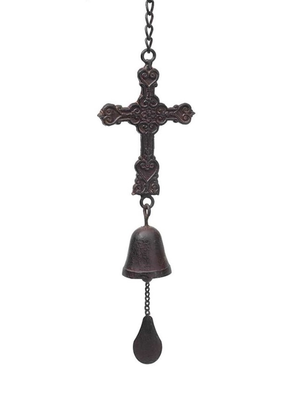 Dicksons Filigree Decorative Brown Cross Wall Bell with Hanging Chain